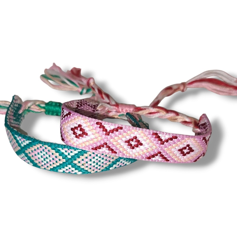 Set of 2 Handmade Woven Adjustable Size Slide Bracelets